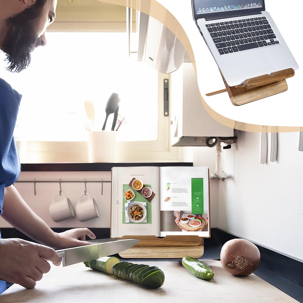 Peacoblue Kochbuchständer aus Akazienholz – Verstellbarer Rezeptständer 25x25 cm mit Tablet-Slot und rutschfester Basis – Stilvoller Buchhalter für Küche, Tablet & Smartphone