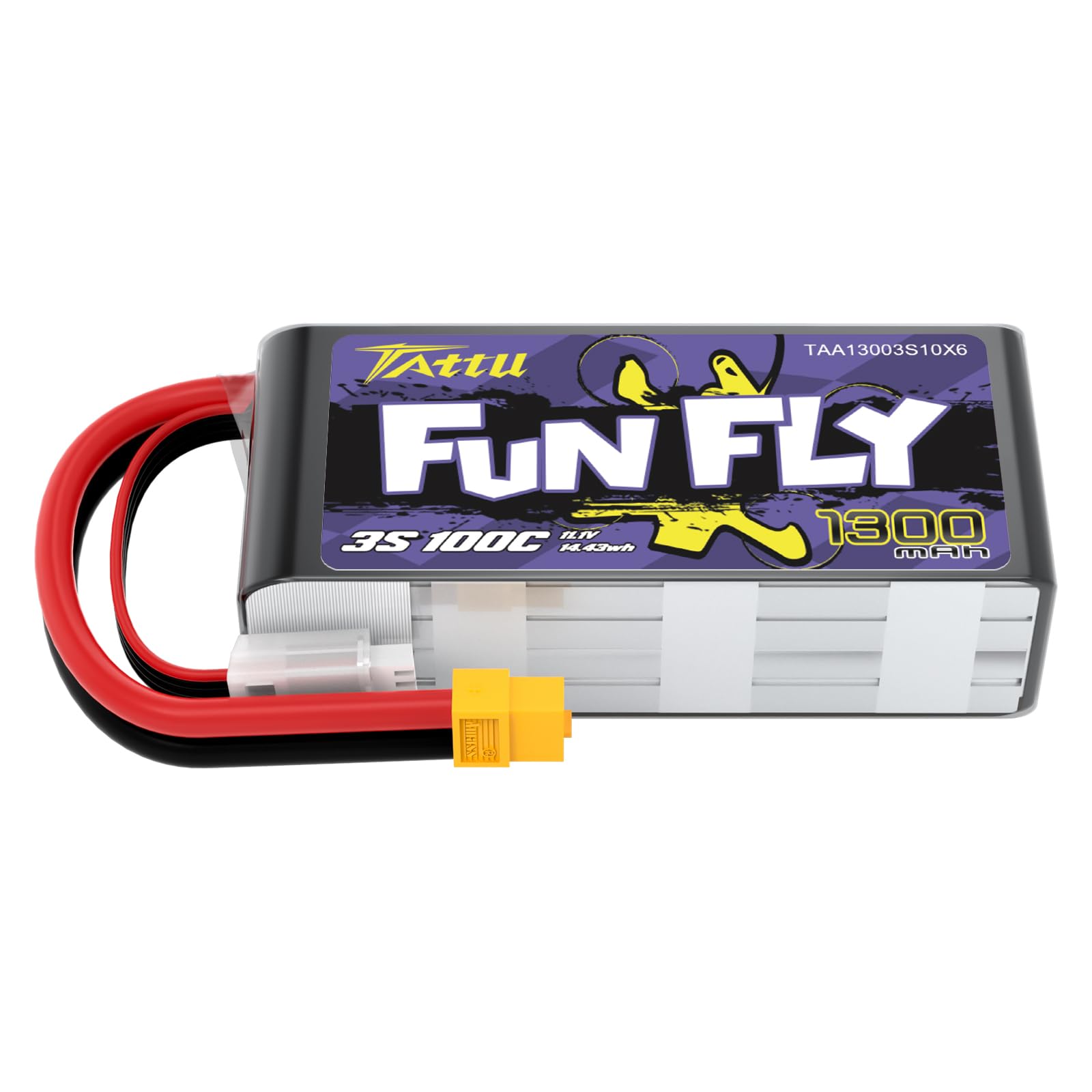 Tattu 3S LiPo 1300mAh 11,1V 100C Funfly Batería con conector XT60 para UAV, Drones FPV y Quadricópteros