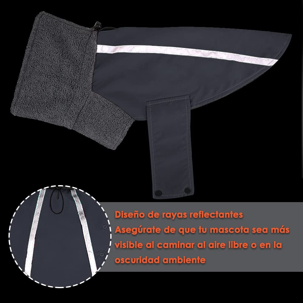 SlowTon Abrigo para Perro Invierno, Cálido Forro Polar para Exteriores con Bufanda De Cuello Alto, Rayas Reflectantes, Chaleco Resistente Al Viento, Juegos Suaves para Mascotas