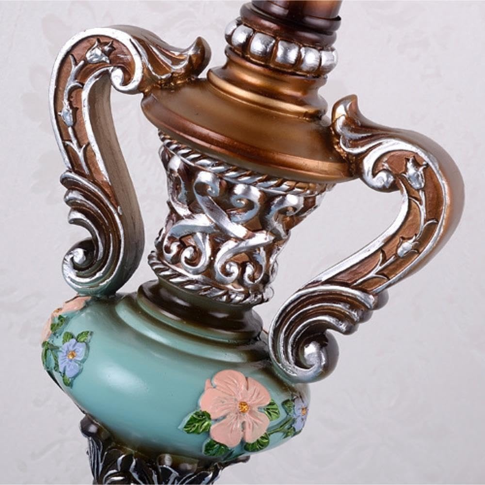 Lampada da tavolo vintage europea, luce notturna ambientale sul | Vintage europeo, base in resina, paralume in tessuto, dipinto a mano, luce ambientale