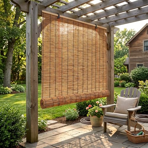 Persianas de Caña Natural Exterior e Interior, Estor Bambu Enrollable Sin Taladrar, Estores Opacos Transpirables Protección Solar para Ventanas Balcón Salón 60 80 70 120 cm