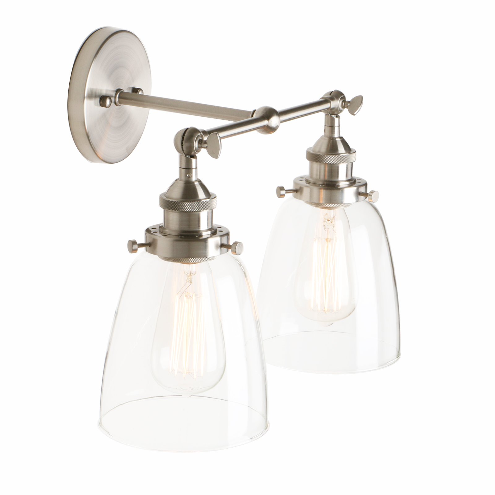 Pathson Light Industrial Vintage 2 Heads Wall S Fittings, Loft Bar Kitchen Brushed Wall Sconce Fixtures,Clear Glass Lampshade