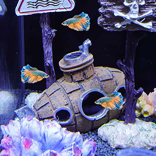 Image of Resin Submarine Aquarium Ornament, Small Fish and Shrimp Hideout Cave Decor for Freshwater or Saltwater Tanks, Brown, Size 5.12 x 2.36 x 3.54 in, 1 Pack