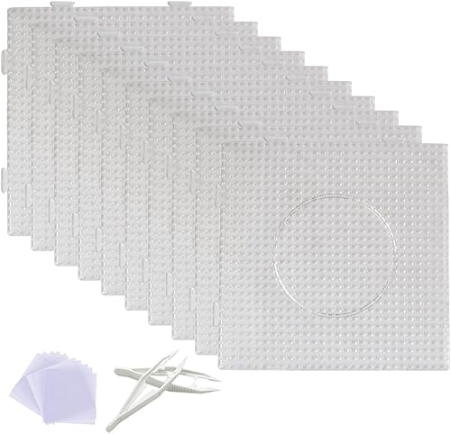 Miniatura 8 de Tableros de cuentas fusibles, 6 piezas de 0.197 in, cuadrados grandes de plástico transparente, tableros de clavijas con 2 pinzas de cuentas y 6