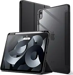 JETech Capa para iPad Air 11 Polegadas M3/M2 (2025/2024), iPad Air 5/4 (10,9 Polegadas, Modelo 2022/2020) com Porta Pencil, Capa Traseira Transparente e Claro, Suporte Fino (Preto)