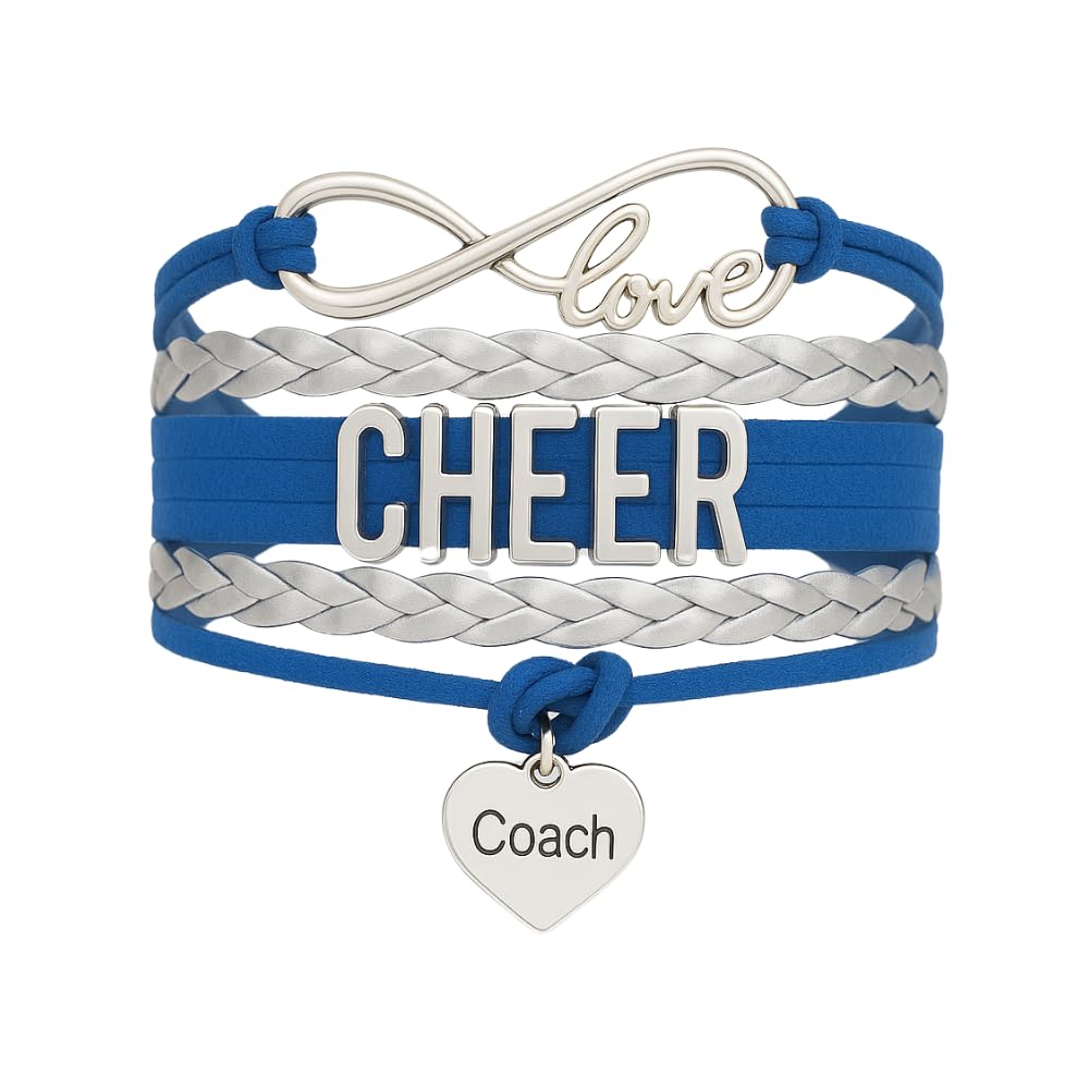 Sportybella - Cheer Coach Bracelet (Blue & Silver) - Adjustable Cheerleading Coach Bracelet- Cheer Jewelry - Gift For Cheering Coaches