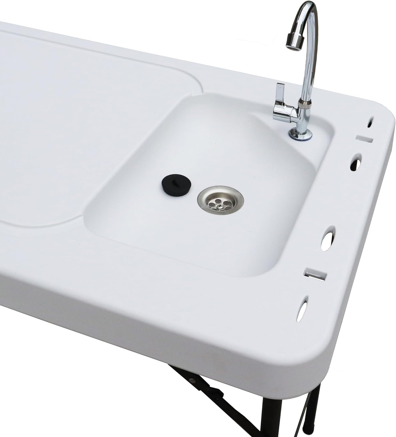 White Polyethylene Fish Cleaning Table with Sink and Steel Legs
