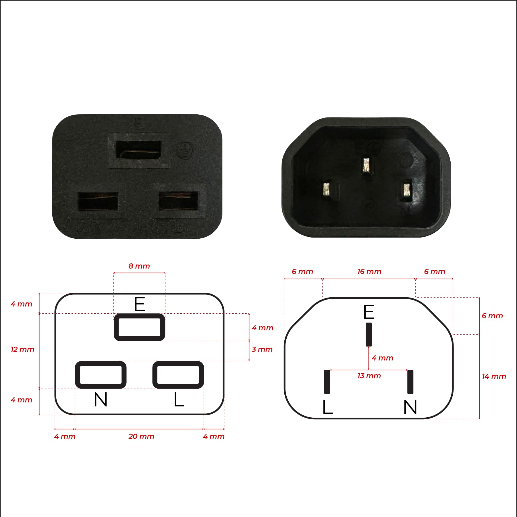 Dracaena Adaptador de Corriente IEC 320 C14 Macho a C19 Hembra, 15A 250V para Rack de Servidores PDU SAI Centro de Datos, Cobre Puro PVC Moldeado, Certificado CE RoHS (Paquete de 10)