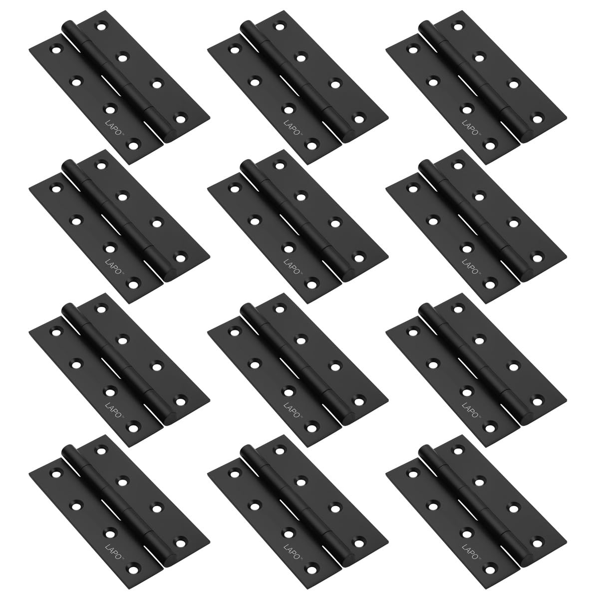 LAPO Durable Butt Hinges, 5 Inch x 12 Gauge/2.5mm Thickness, Stainless Steel Plain Joint Hinges, Seamless Operation, Suitable for Main Entrance Doors, 5 Years Warranty, Black Finish, Pack of 12