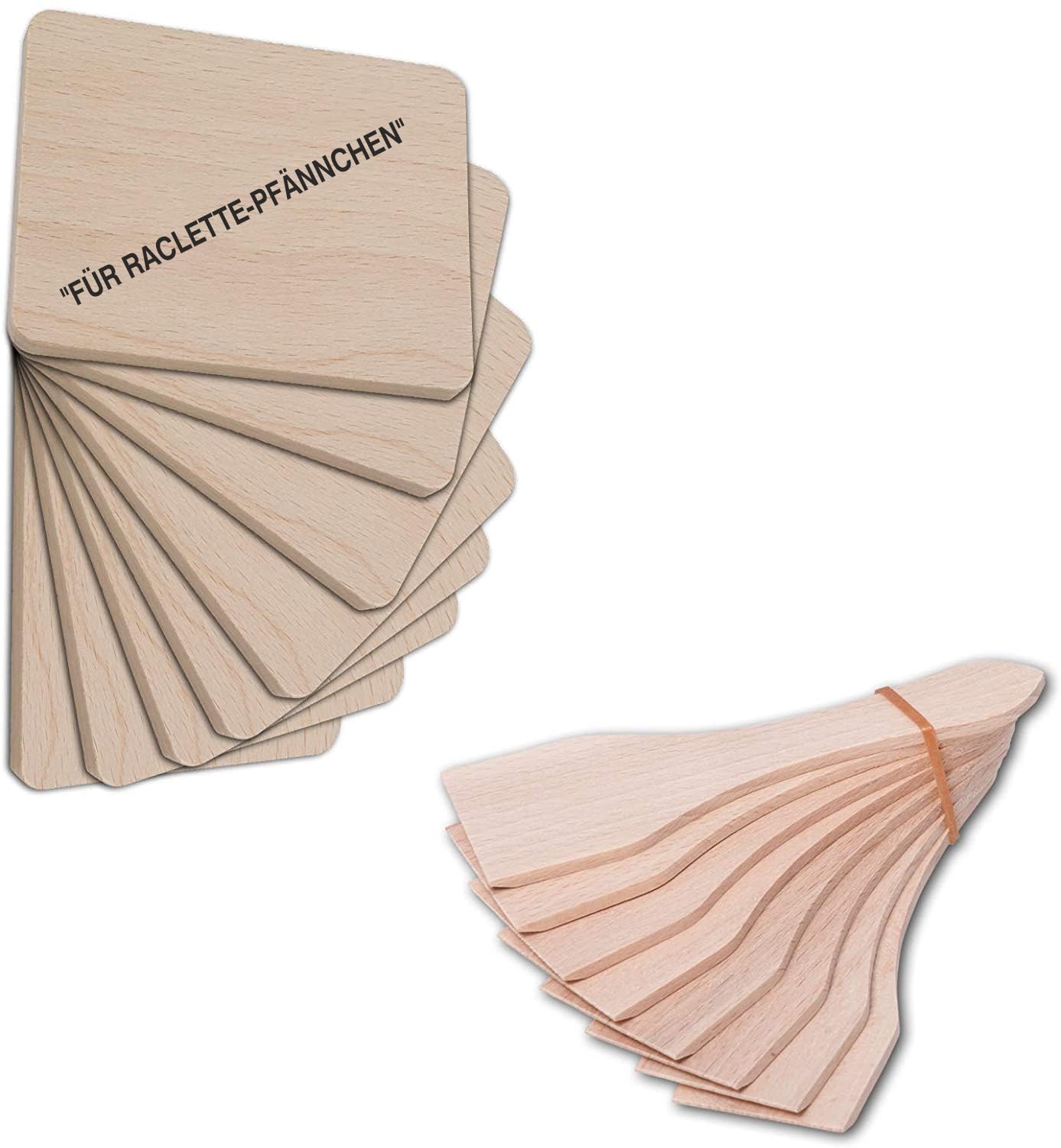 Teemando 2 x 8 skrobaczek do raclette z drewna, 13 cm, do powlekanych patelni, odporne na wysokie temperatury, stabilne akcesoria do raclette z lokalnego drewna bukowego