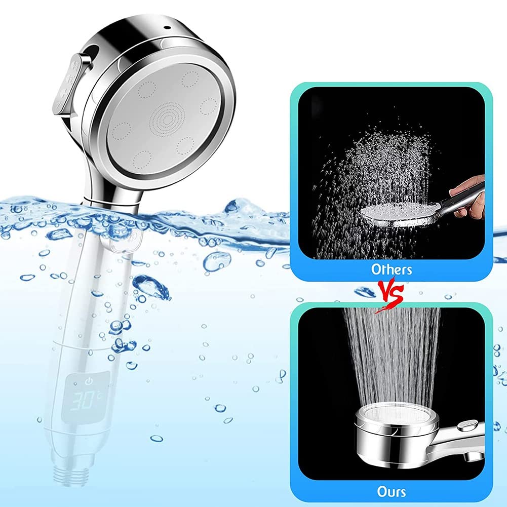 Umweltfreundlicher Wassersparender R-Duschkopf – 4 Sprühstöße M & digitale Temperaturanzeige – SK-Silber-Design für moderne Badezimmer