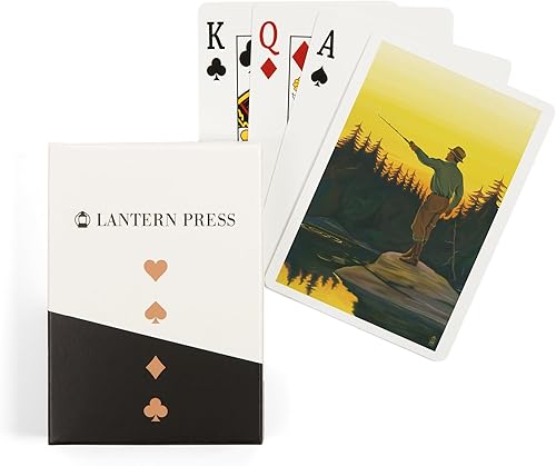 Lantern Press Escena de pesca con mosca (52 cartas de juego, baraja de cartas de tamaño póquer con comodines)