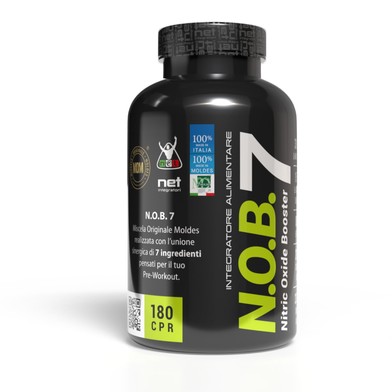 Net Integratori NOB 7 – 180 compresse – Integratore Energetico Pre Workout e Booster di Ossido Nitrico con Arginina Citrullina Caffeina Vitamina B3