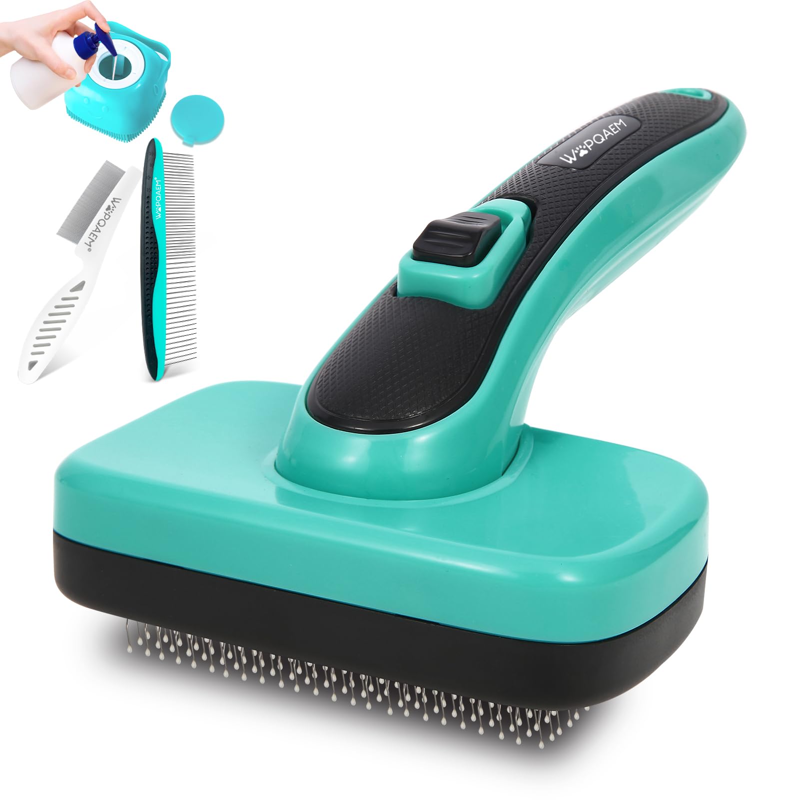 Dog Brush for Shedding Short Long Haired Cats, 4 in 1 Pet Grooming Kit for Small Medium & Large Animals. Removes Loose Fur, Mats, Tangled. Easy Cleaning. Undercoat Rake + Bath Brush Included