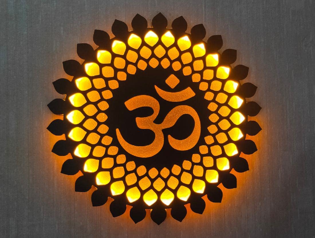 Biswas Brother OM Mandala Wall Font LED Light Wall Decor A well-designed 12X12 inch (Brown & Golden yellow)