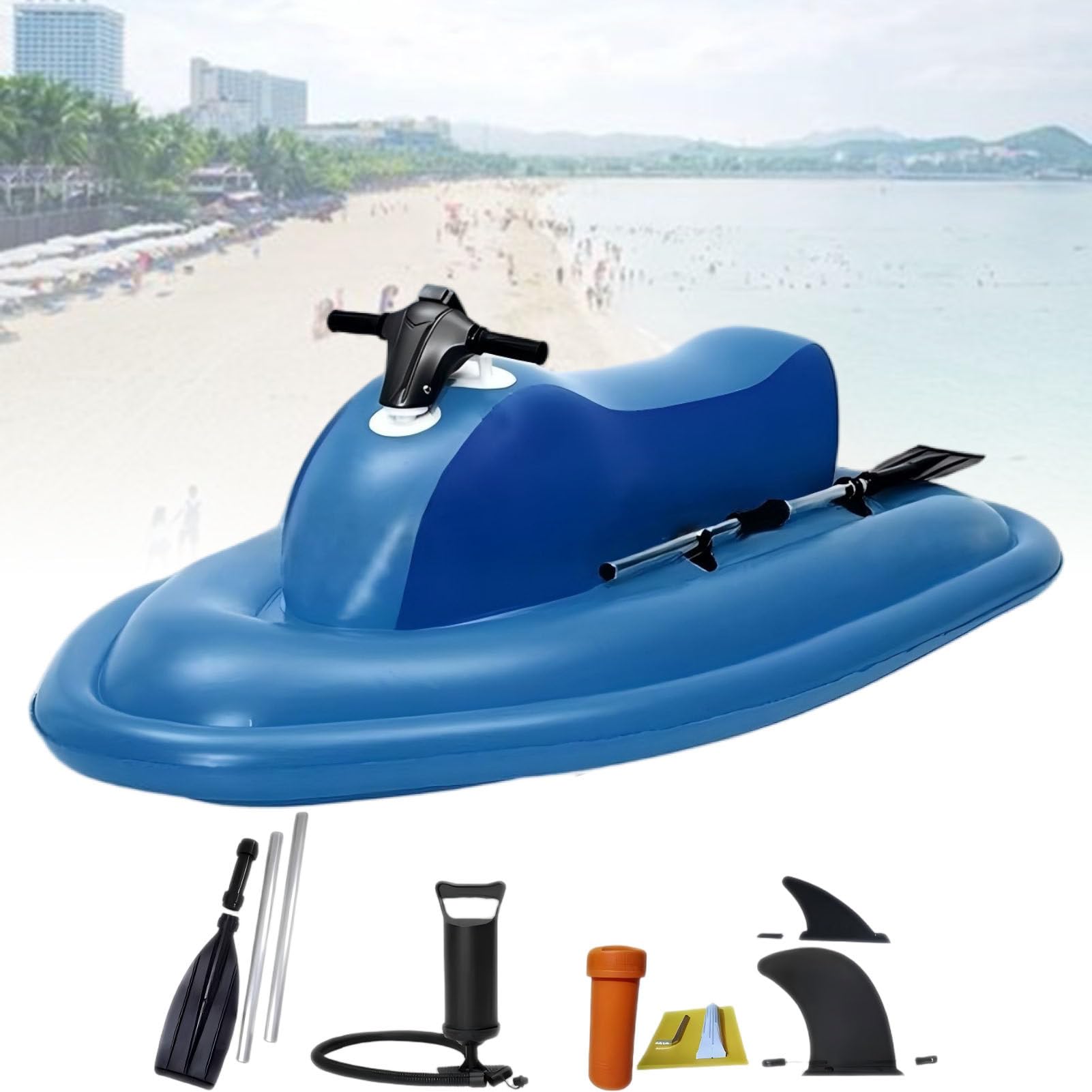 ROGHA Inflatable Jet Ski Boat - Ride-On Watercraft Pool Float, Portable Floating Inflatable Boat with Paddle, Summer Lake Sea Inflatable Water Sled
