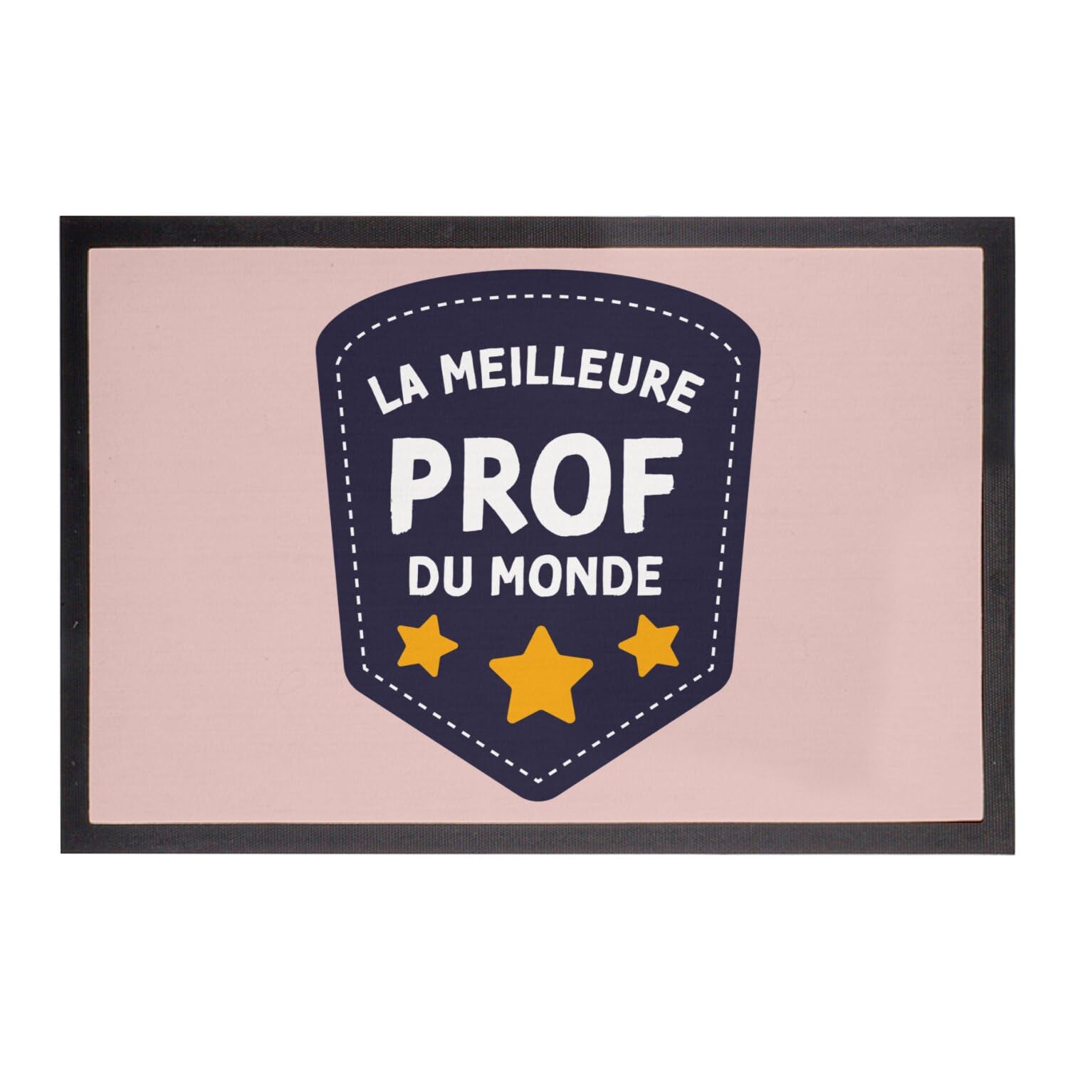 Paillasson Rose Meilleure Prof du Monde 75x50cm pour décorer l'entrée d'une salle de classe