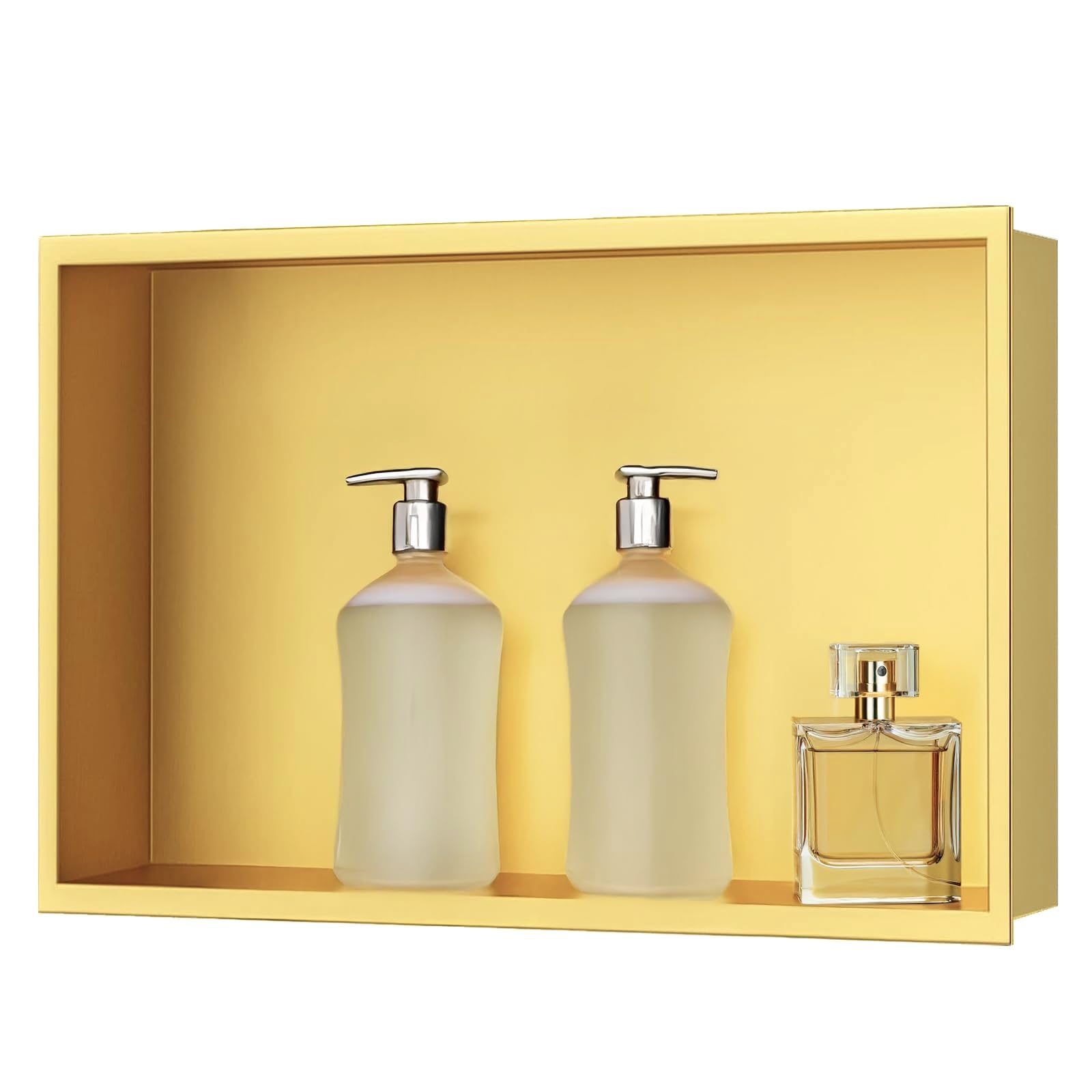 Douche murale, douche niche murale en acier inoxydable, étagère murale de rangement, niche de douche 30 x 45 x 10 cm, dorée