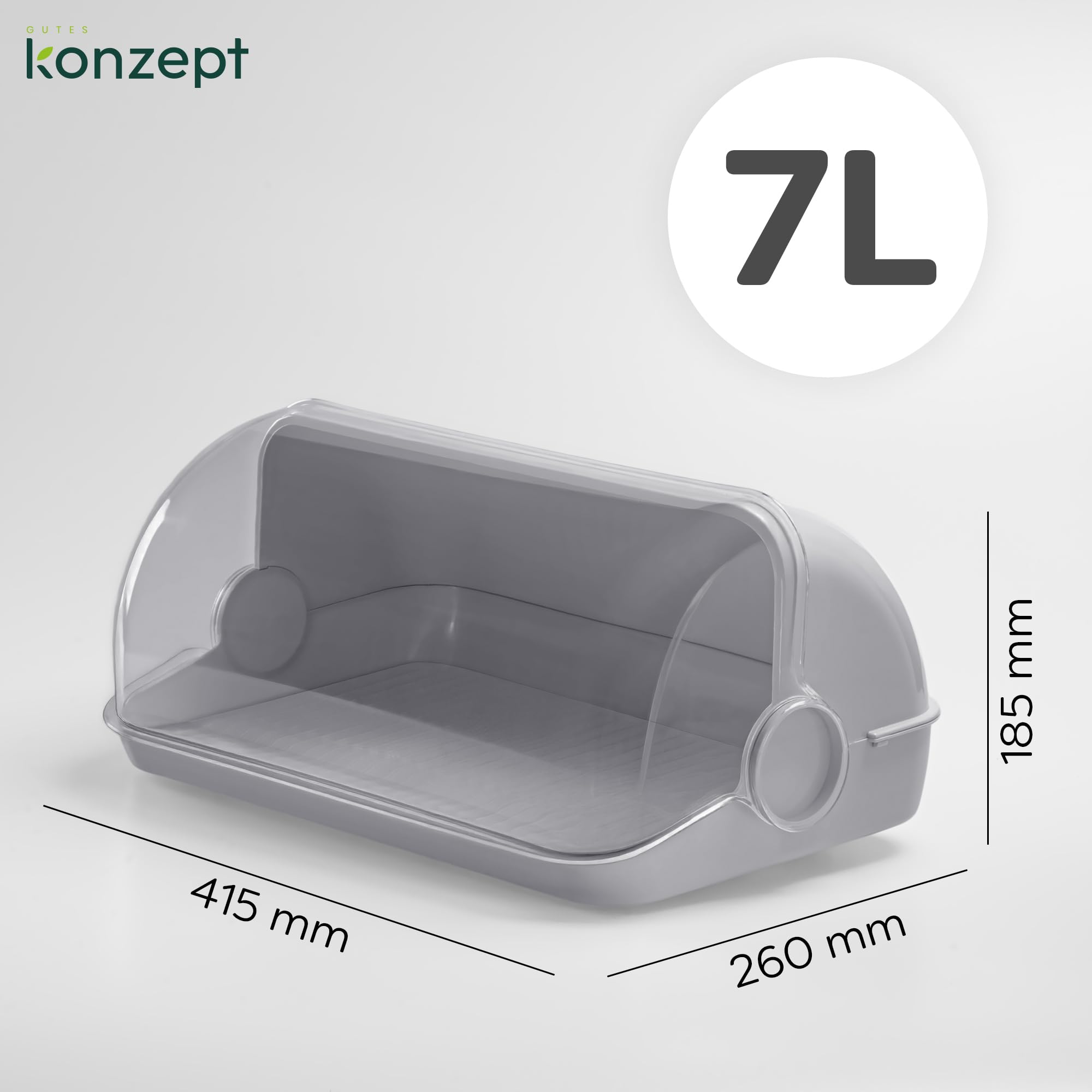KONZEPT Contenitore Per Pane In Plastica: Scatola Porta Pane Trasparente 42x18.5x26 Cm - Capiente E Con Griglia, Per Pane E Panini (Colore Tortora) - 4