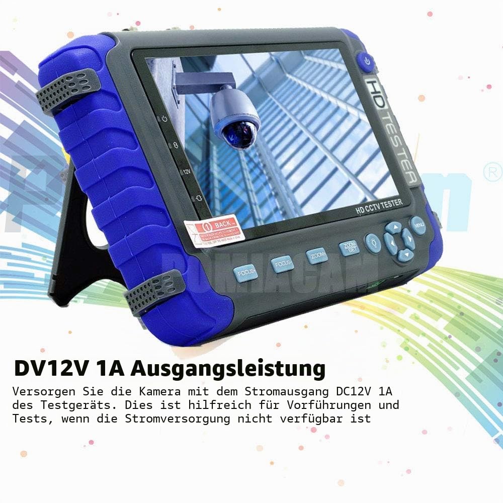 Professioneller 12,7 cm 8 MP CCTV Tester IV8C - AHD/TVI/CVI/CVBS Sicherheitskamera-Tester & HD Koaxial-Videomonitor mit PTZ-Controller, UTP-Kabeltest, 12 V DC-Ausgang für Überwachungsinstallation