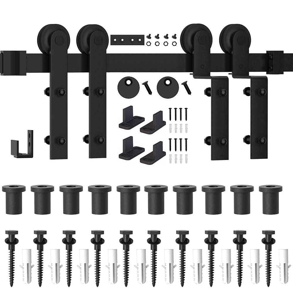 LWZH 16FT/488cm Scheunentor Kit Schiebetür Hardware Kit Scheunentor Beschläge Schiebetür Kit für Bypass Doppeltüren