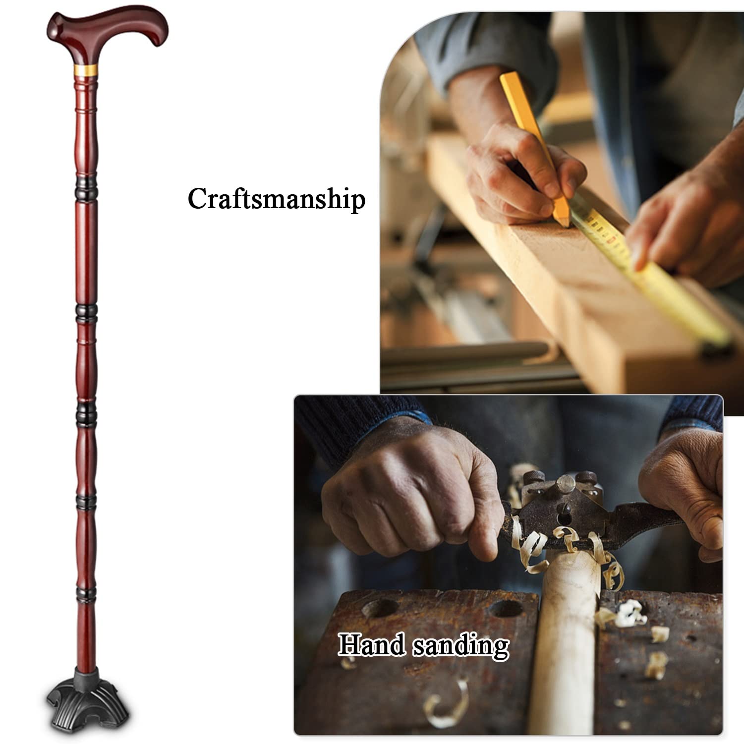 Amazon.co.jp: SEVEEZ ブナ材 ステッキ杖 と 四股足 人間工学に基づい