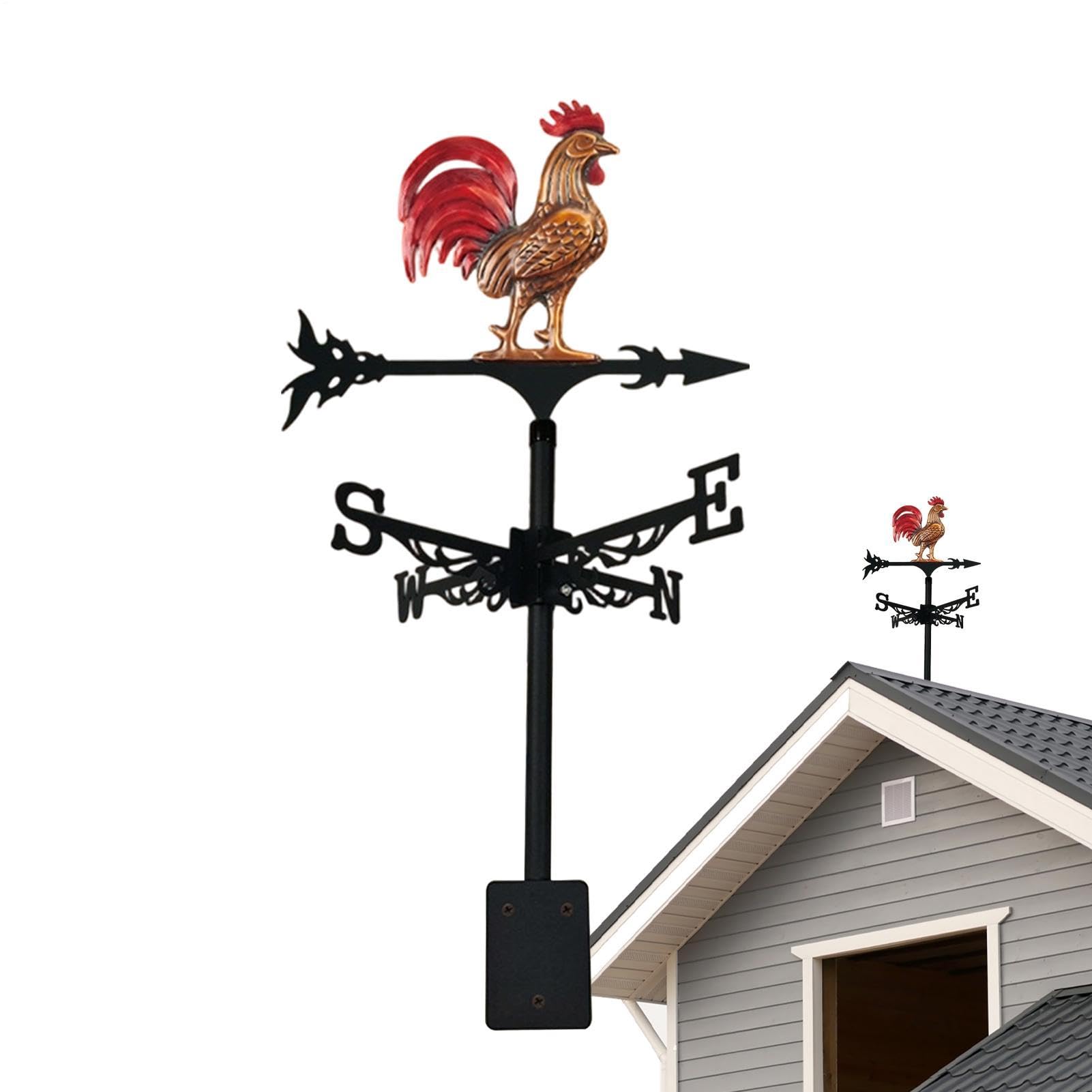Veleta de hierro con diseño de gallo para el clima, indicador de dirección del viento del techo, paleta de viento para el techo al aire libre, de gallo para patio al aire libre, patio, césped