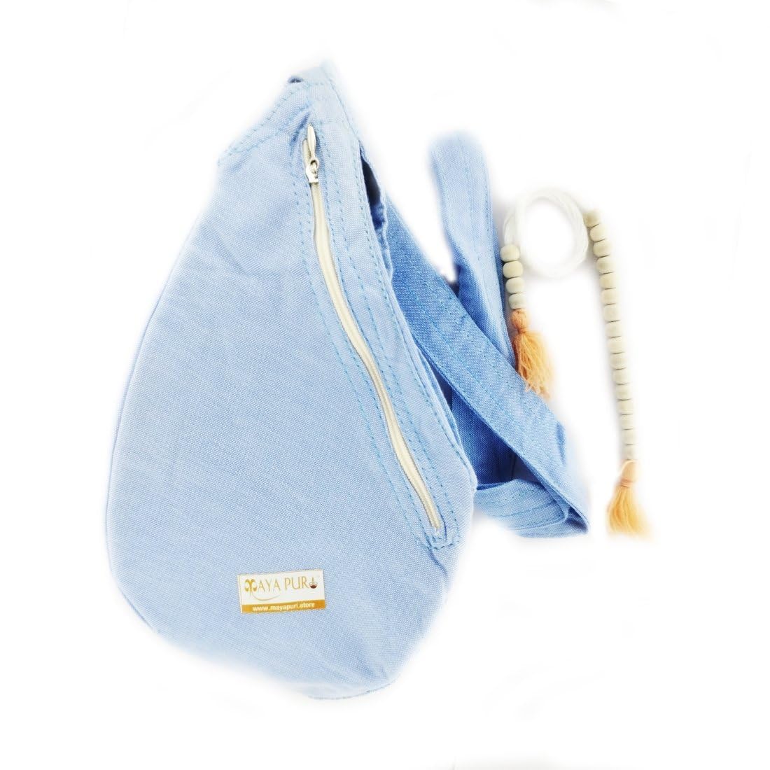 Pure Cotton Original Gomukhi Japa Mala Bag, Chanting Bag or Prayer Beads Bag, Double Stitched with Double Zipper Pocket and Sakshi Mala Counter (Sky Blue)