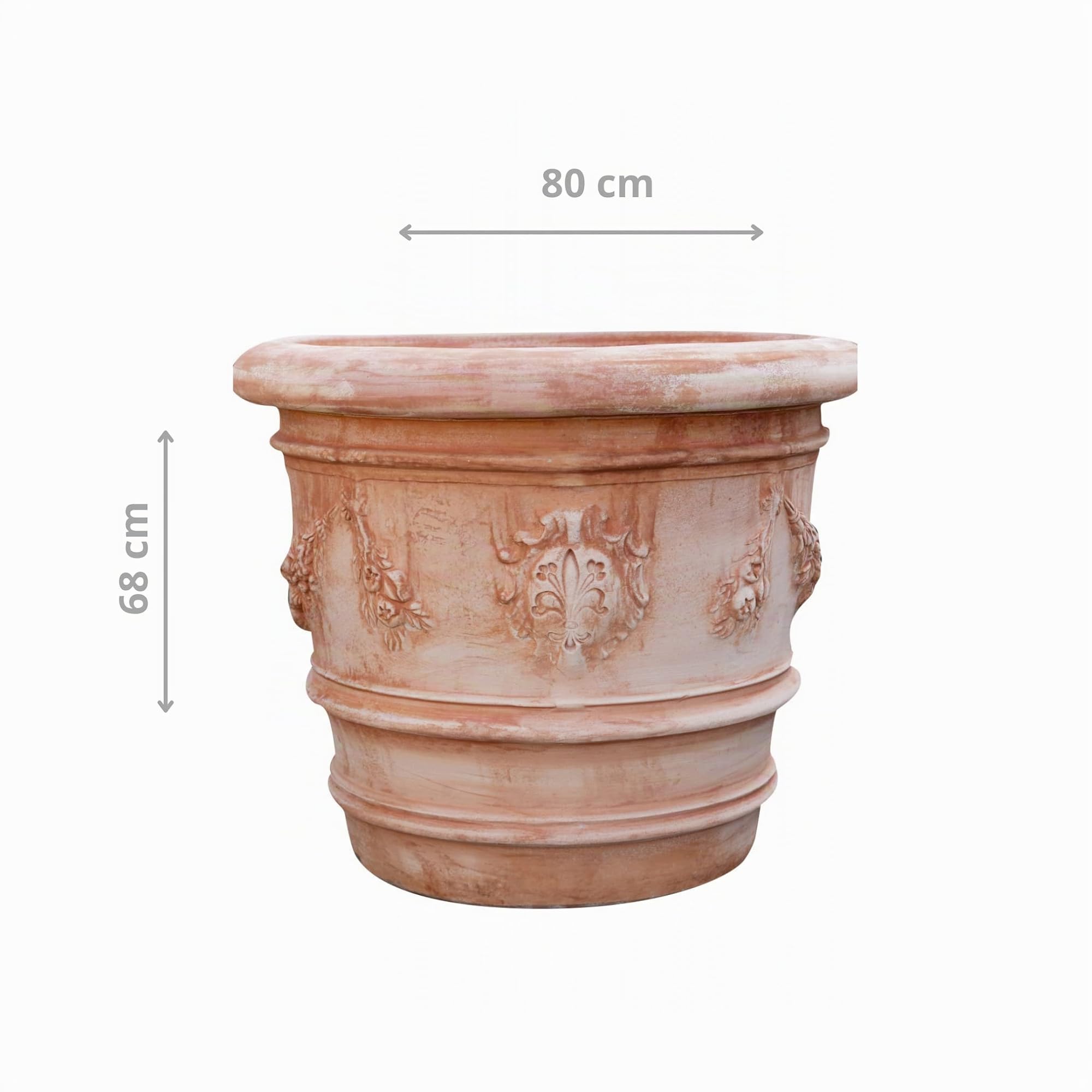 Biscottini Maceta grande de terracota, 80 x 80 x 68 cm, para jardín de ánfora fabricado en Italia, macetas de terracota