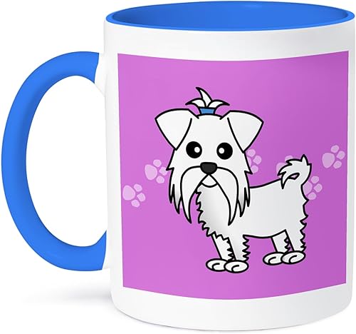 3dRose mug_10822_6 - Taza azul de dos tonos con estampado de patas, color blanco, morado maltés, multicolor, 11 onzas