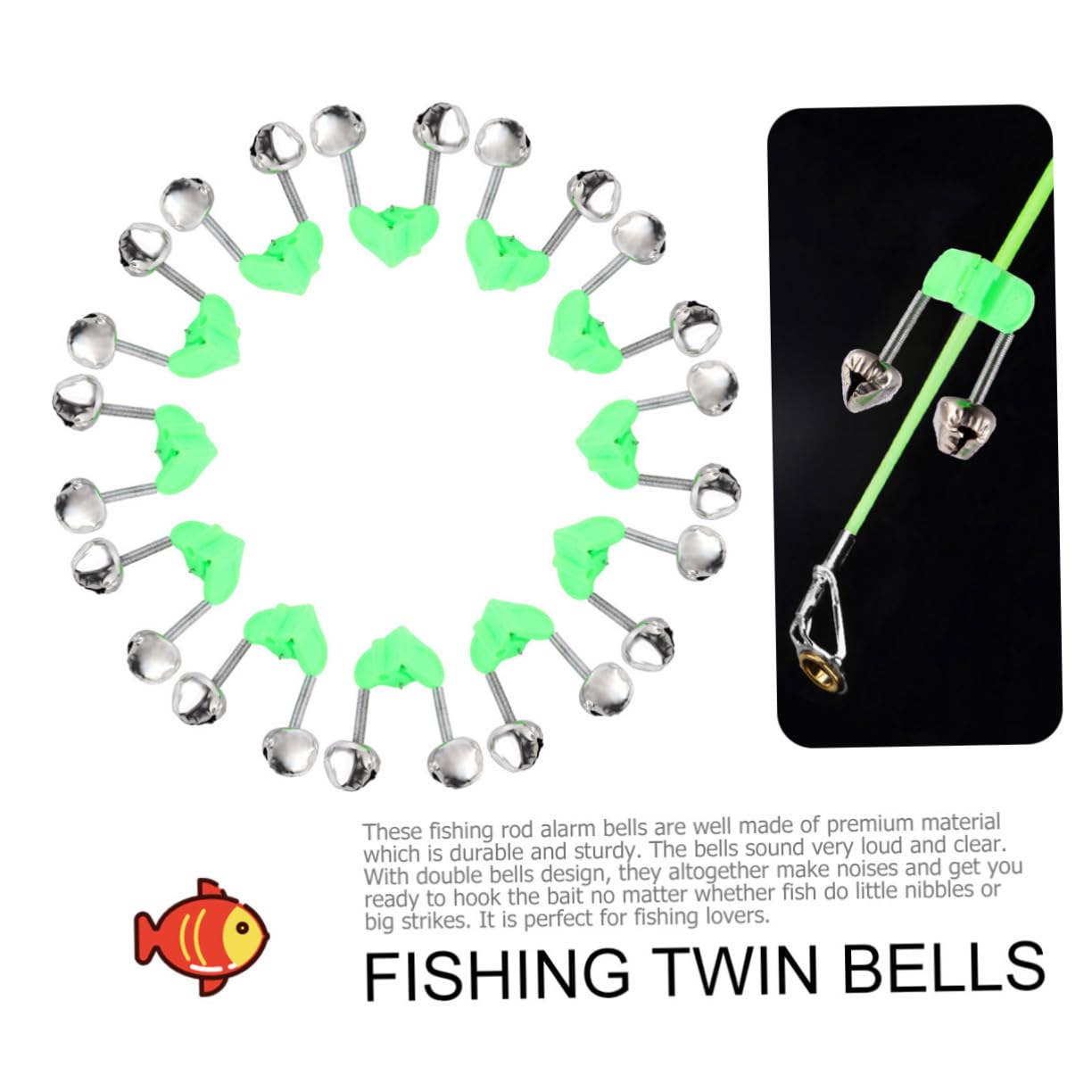 Sosoport Fishing Rod Bell Alarm 100 Pcs Fishing Alert Bells for Catching Fish Durable Plastic Metal Construction