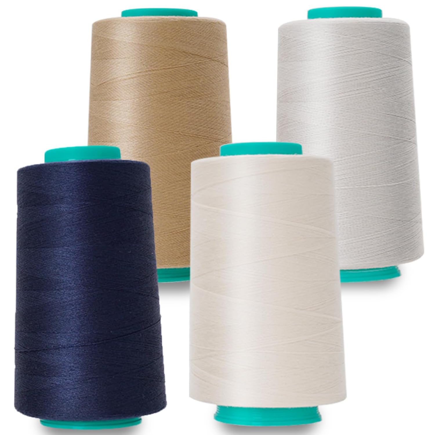 Conos de hilo de coser, paquete de 4 unidades, 3000 yardas, hilo de poliéster multiusos para coser, acolchar, máquinas de soldar, overlock, bordado (caqui, azul marino, gris claro, beige)