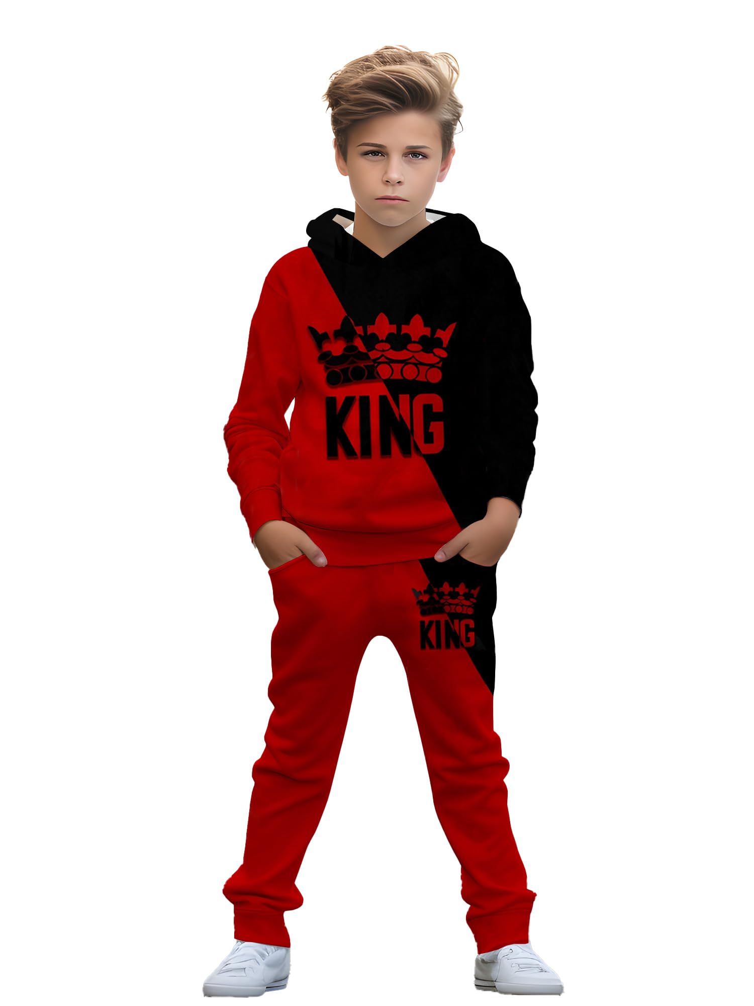 Boy, casual wear. Suitable for boys aged 5 to 14, comfortable spring and autumn hooded sweatshirt sets and long pants sets.