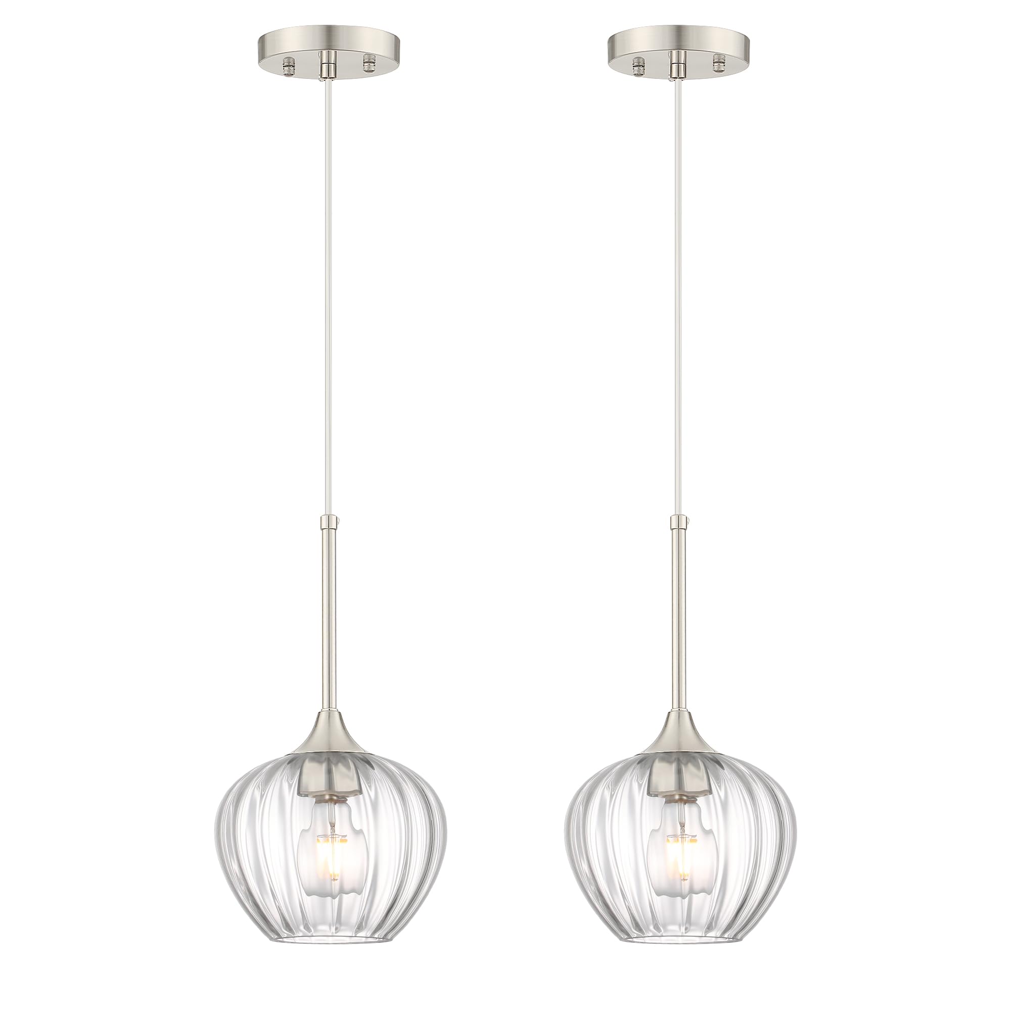 Photo 1 of Mgcanyu 2-Pack Glass Pendant Lights Kitchen Island, 7.7" Modern Brushed Nickel Pendant Lighting Small Hanging Light Fixtures for Kitchen, Dining Room, Bathroom, Bedroom