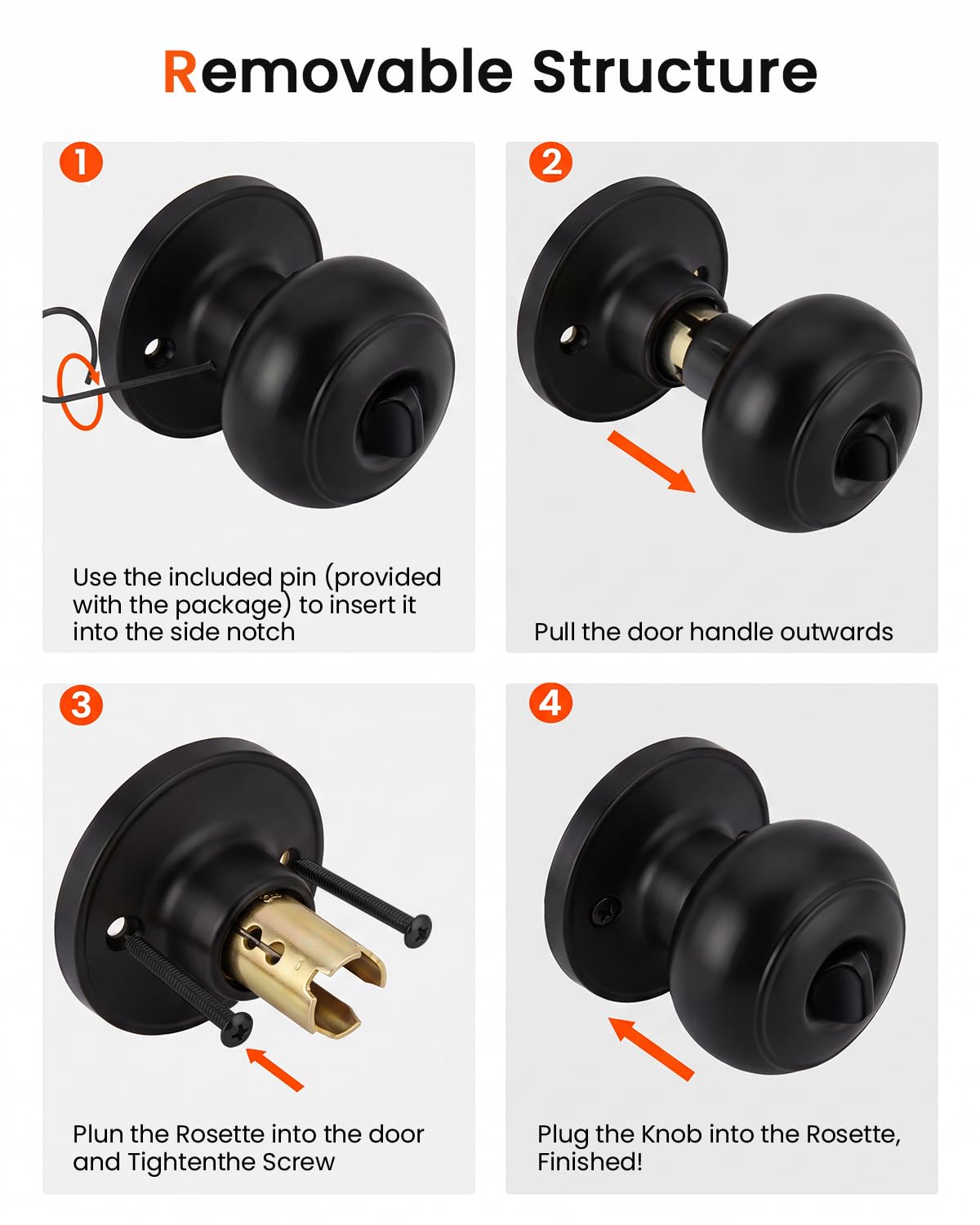 Haidms 6 Pack Matte Black Door Knobs Interior Privacy, Black Interior Door Knobs for Bedroom or Bathroom Classic Round Doorknobs Hardware — Amazon image 8