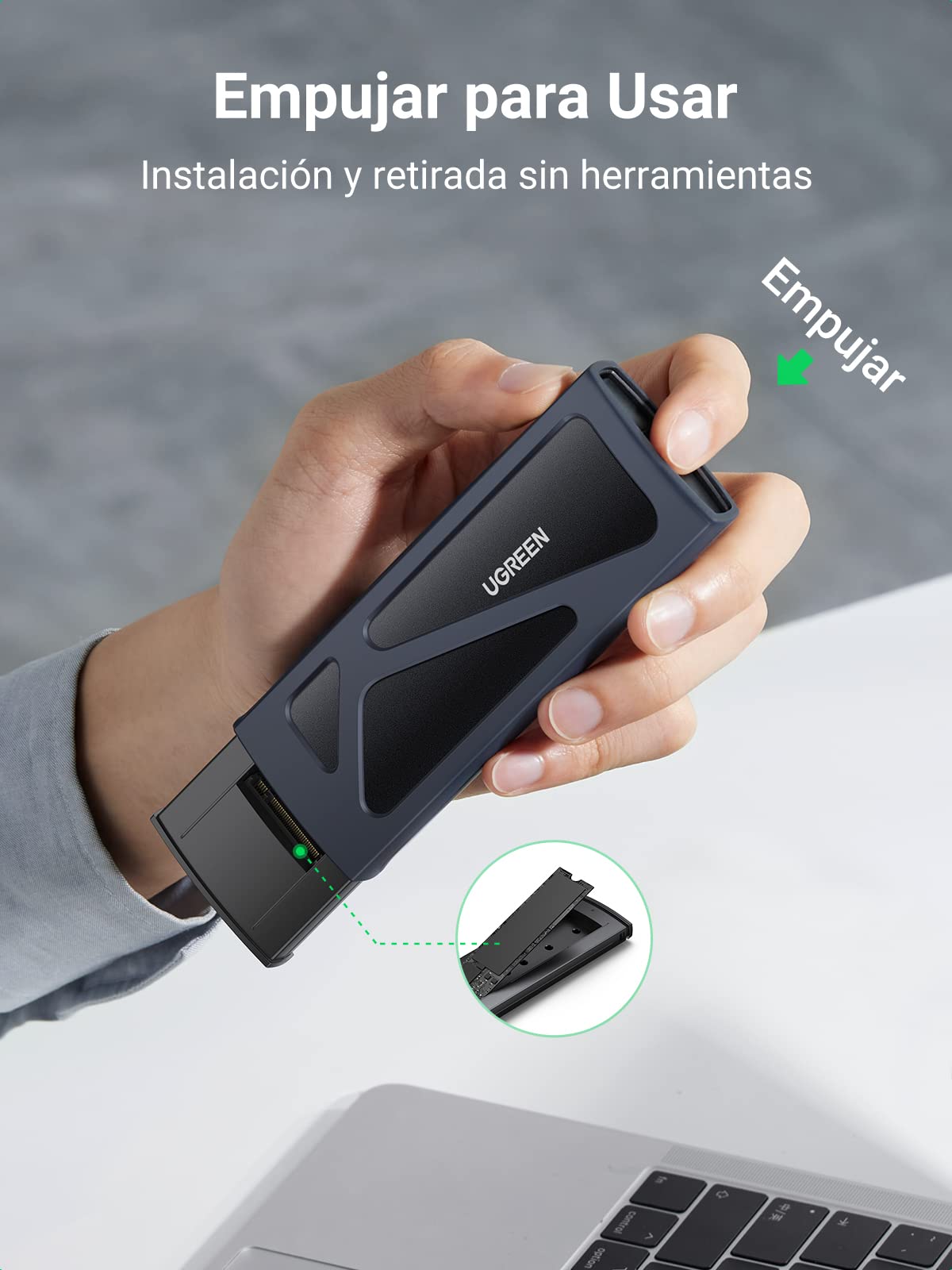 UGREEN Caja SSD M2 NVMe, Carcasa M.2 con UASP USB C 3.2 Gen 2 10Gbps para M/ B+M Key 2230/2242/2260/2280, con Cable Type C y A