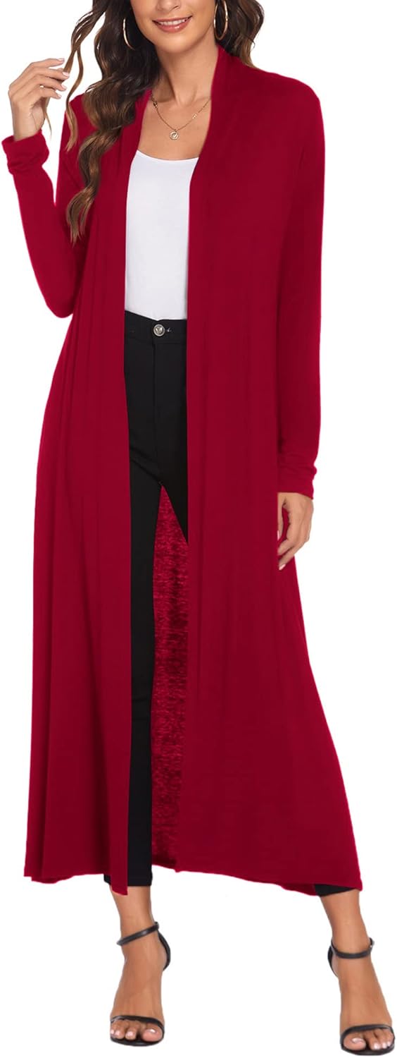 Bluetime Women Floor Length Open Front Cardigan Lightweight Long Sleeve Maxi Duster with Pockets (S-3XL) - Image 2