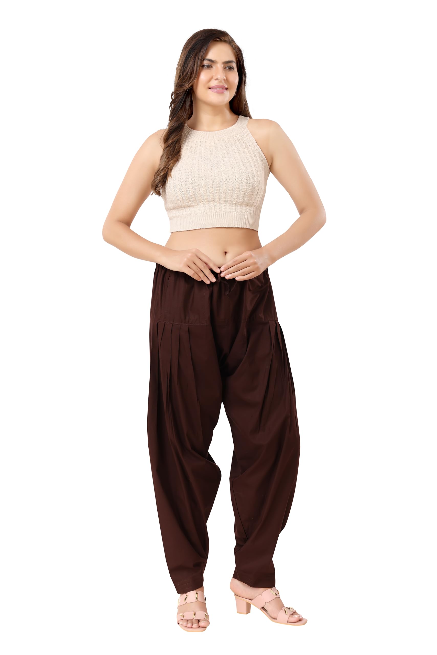 TRASA Semi Patiala Salwar Cotton One Side Pocket Traditional Indian Bottomwear Pant - Free Size Fit up to XXL - Brown - Image 5 thumbnail