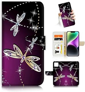AJOURTEK for iPhone 14 Plus, Art Designed Flip Wallet Style Cover Case Fancy Flower Full Body Protection AD003 (#24887 Dragonfly)