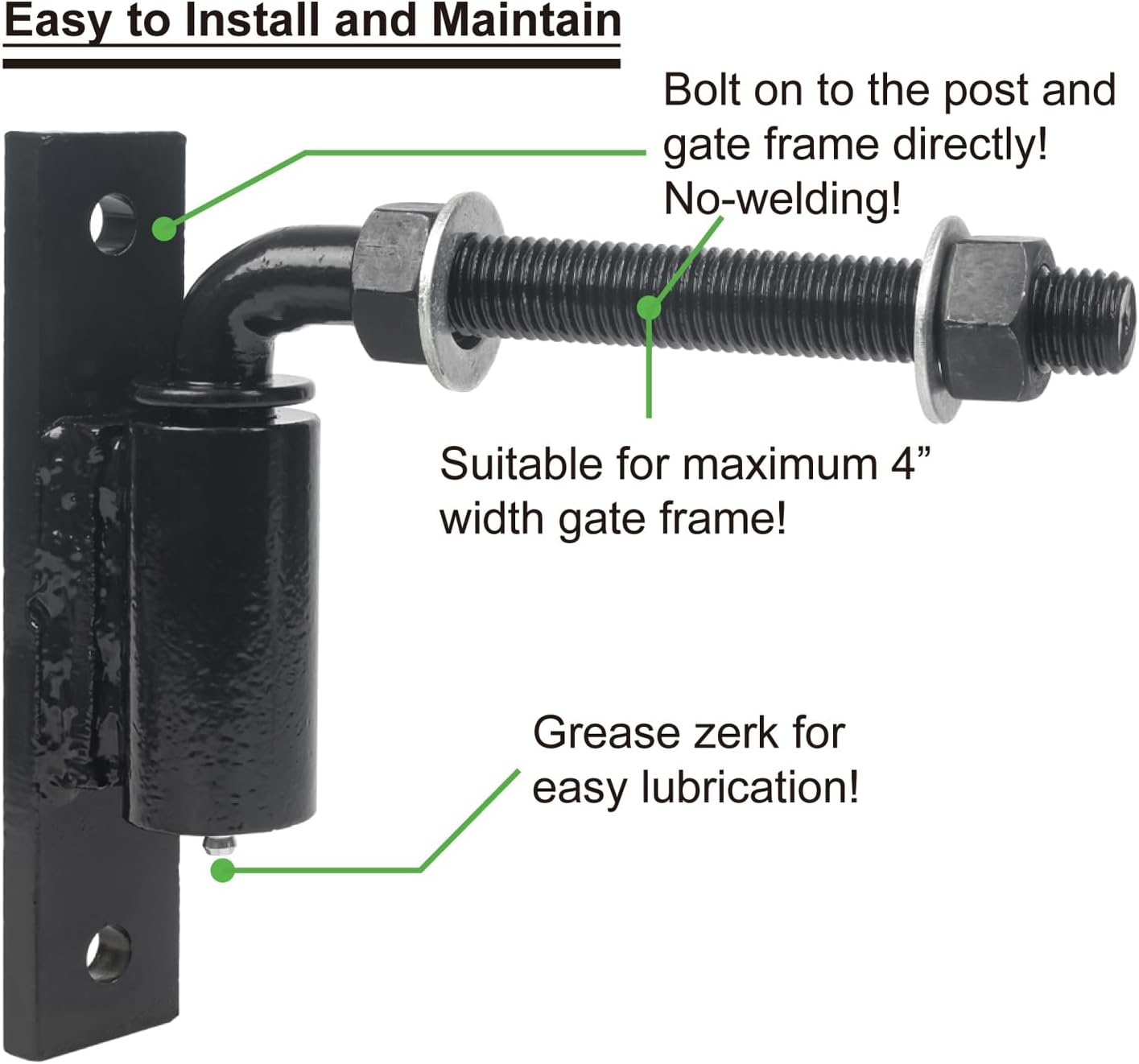 Industrial Heavy Duty Bolt on 3/4" J Bolt Gate Hinge for Large Heavy Driveway Gates Up to 1100 Pounds, No Welding Lubricated Ball Bearing Hinge 2 Packs