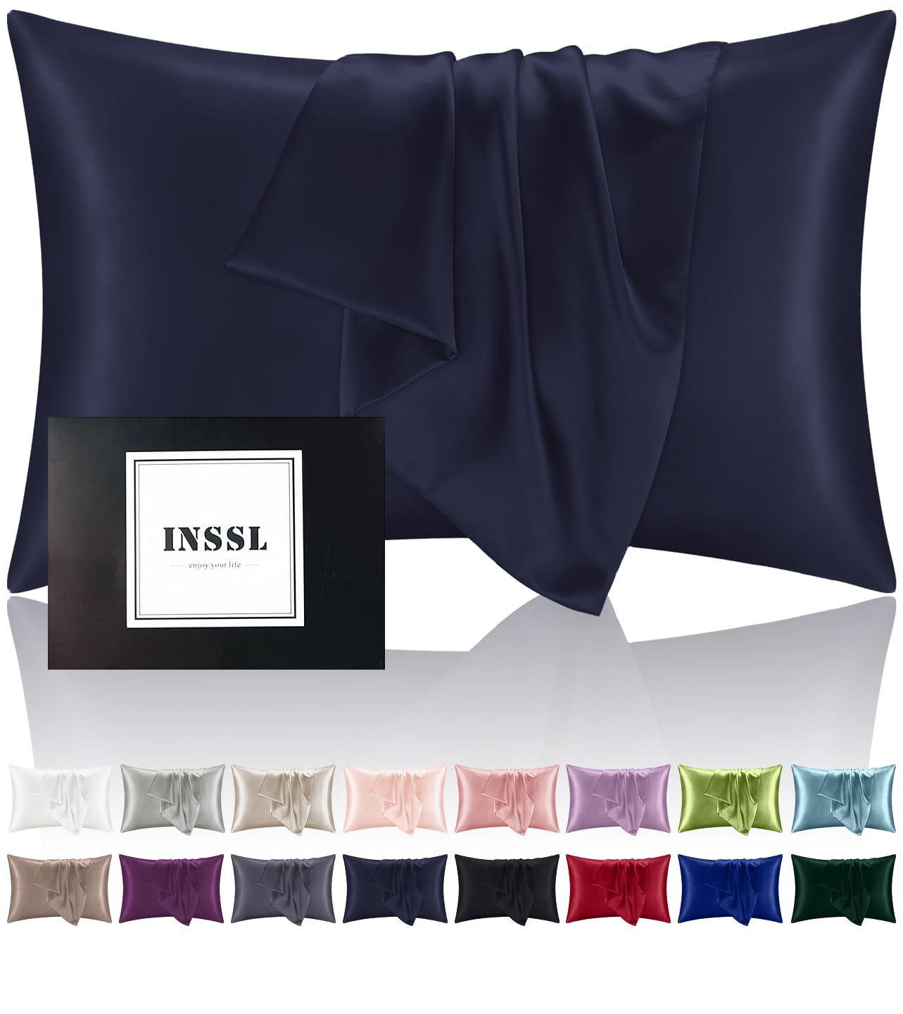 INSSL Silk Pillowcase for Women, Mulberry Silk Pillowcase for Hair and Skin and Stay Comfortable and Breathable During Sleep (King, Navy Blue)