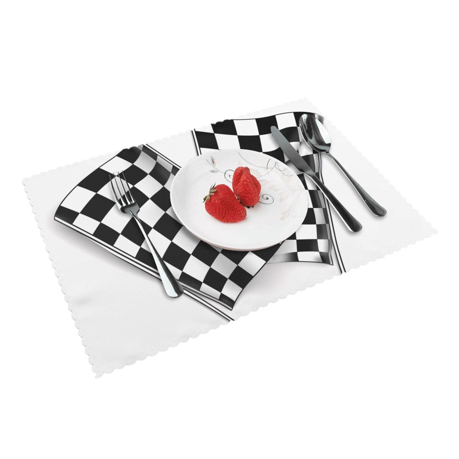 Checkered Flags Race Flag Printed Placemat Heat Resistant Place Mats Set of 4 PCS Washable Kitchen Table Mats, 12x18 Inch