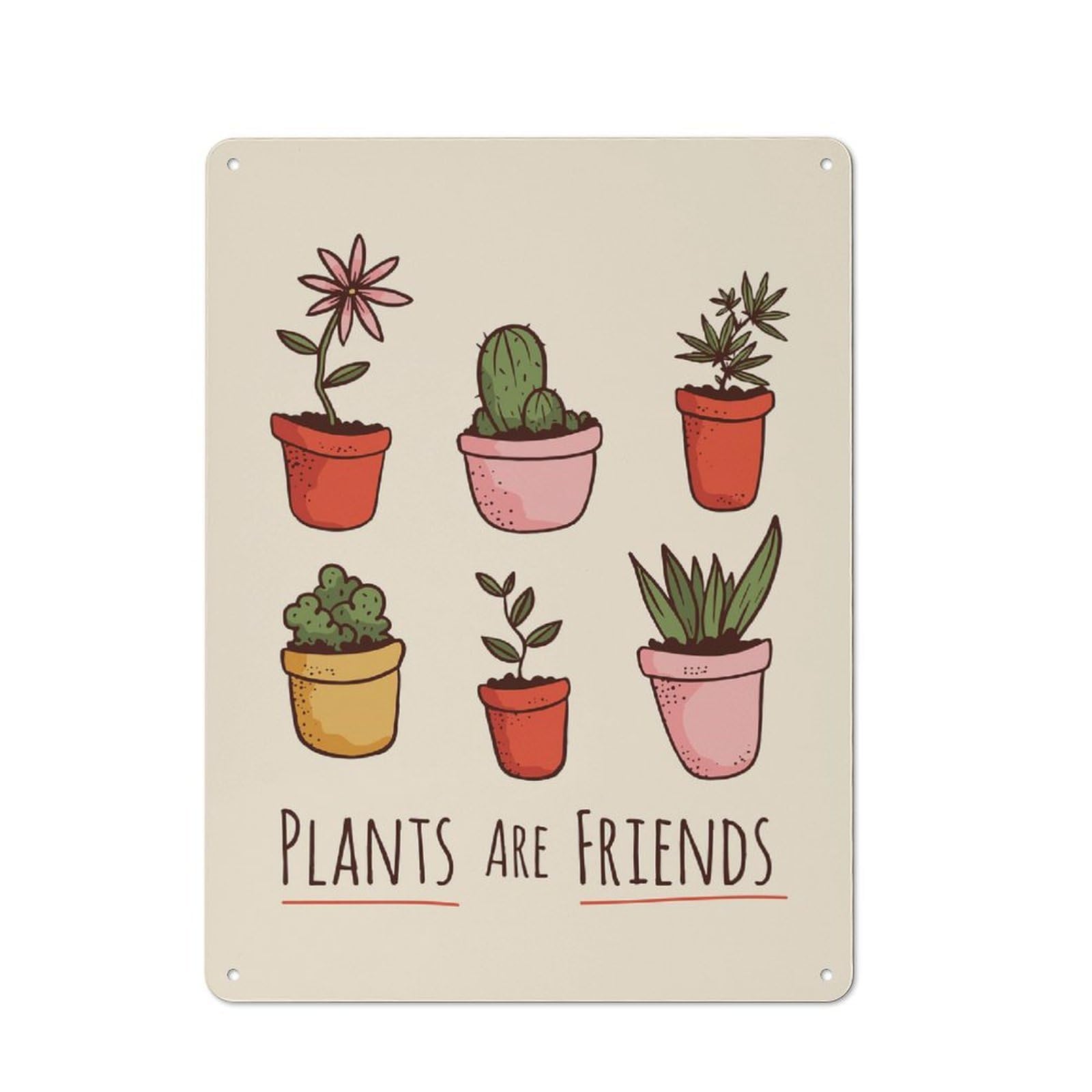 Plants Are Friends Garden Decorative Metal Plaque for Bar Wall, Pub Room And Party Space, Gift for Friends, Dad Or Home Bar Owners, 40x30cm