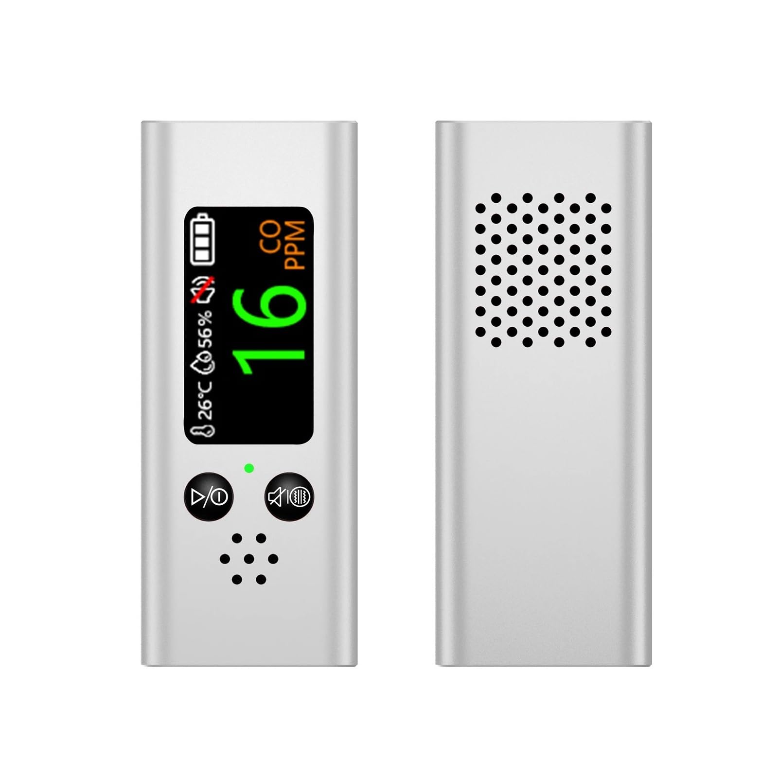 Rilevatore di monossido di carbonio portatile 3 in 1, rilevatore di CO da viaggio ricaricabile professionale e preciso con allarme forte, ricarica USB(Silver)