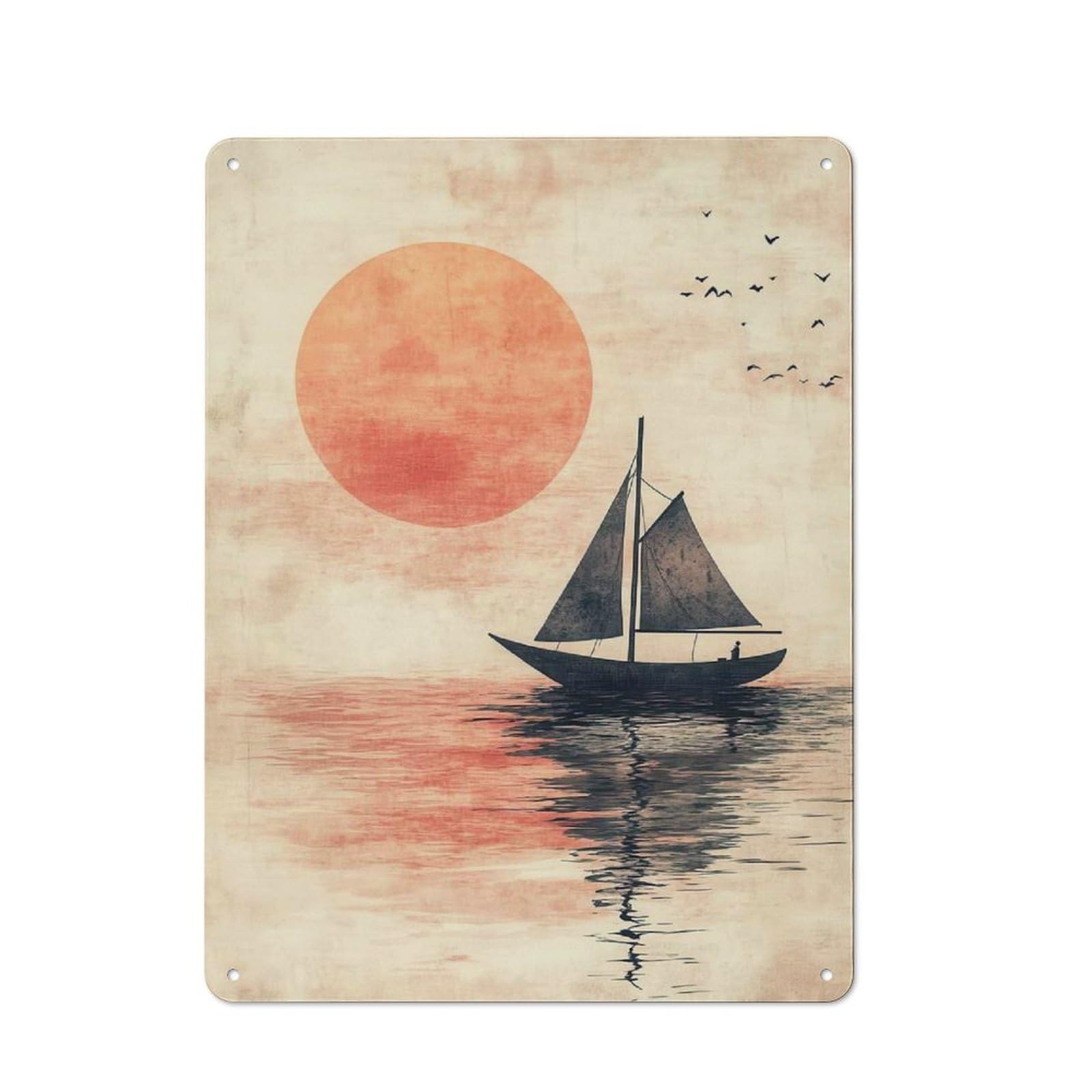 Junmoney Japanese Sailboat Sunset Industrial-Style Metal Plaque 40X30cm For Hallway Wall, A Winter Wall Decor Update For Hallway Decor Lovers