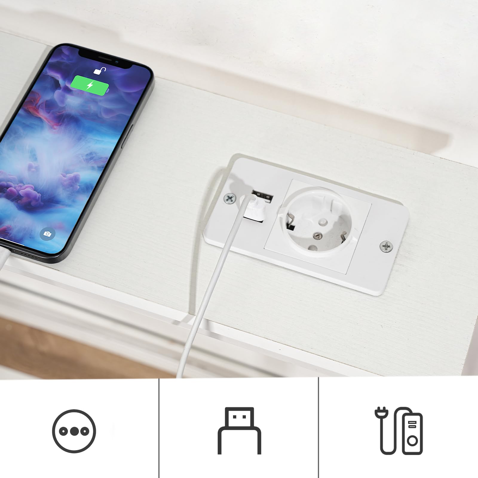 HOOBRO Console Meuble avec multiprise, Table Console avec Station de Charge, Bout de Canapé étroit, Console derrière Le canapé, pour entrée, Couloir, Hall, Blanc EWT185CXG01