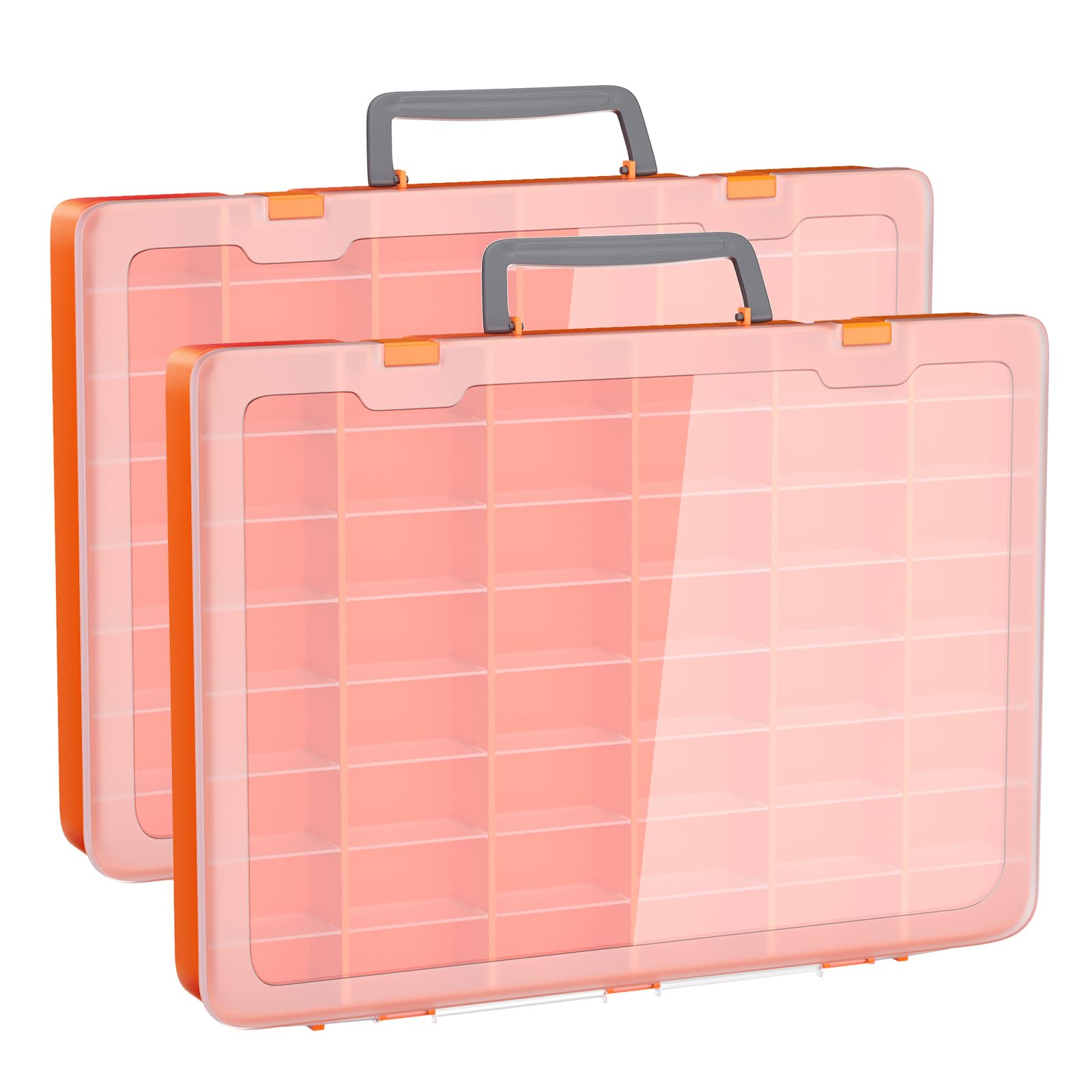 Bluedale 2 Pack 48 Grids Large Plastic Organizer Box with Adjustable Dividers, Beads Storage Containers Compartment Tackle Box Case for Crafts Hobby Small Parts Fishing Seeds Jewelry (Orange)