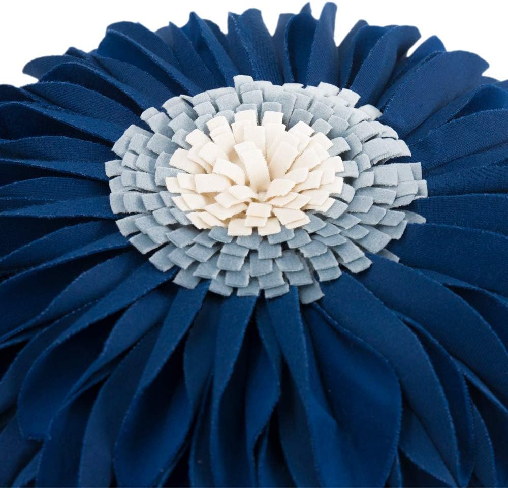 JWH Navy Blue Flower Throw Pillow Covers Decorative 3D Sunflower Pillow Cases Soft Velvet Pillowcase Round Cushion for Couch Living Room Bed Bedroom Office 14 Inch