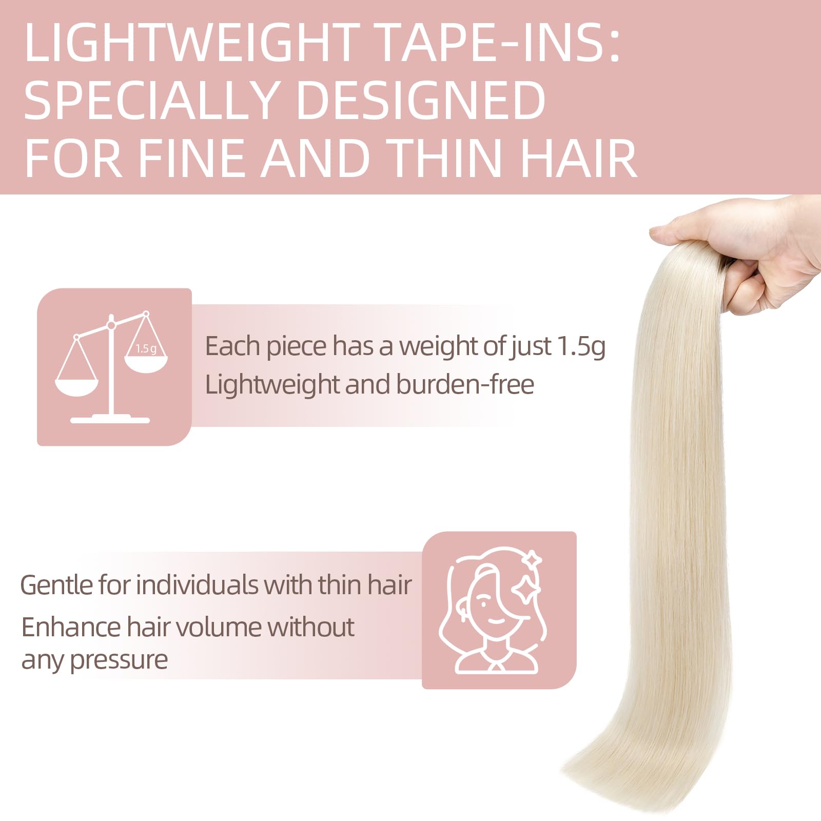 Silk-co Tape in Hair Extensions Remy Hair Extension Hair Pieces Silky Straight Human Hair Extensions Silky Soft Seamles 20 Pcs 20g/Set 12inch (20PCS)#70 Bleach White - Image 2