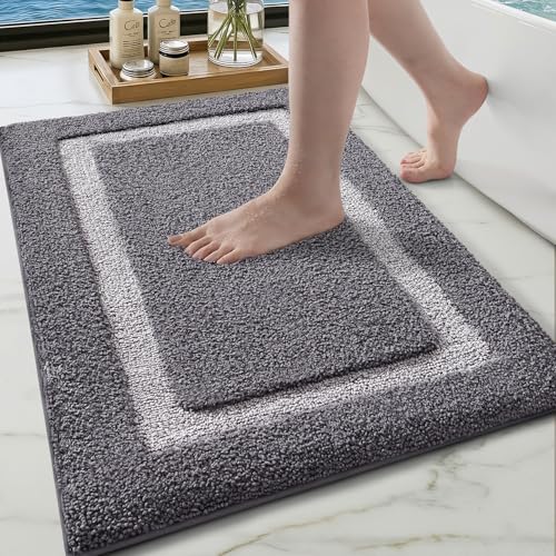 Image of Color&Geometry Gray Bathroom Rugs 36x24, Extra Soft Absorbent Microfiber Bath Rugs, Non-Slip Bathroom mat, Washable Plush Bath Mats for Bathroom, Shower, Bathtub, Laundry, Dark and Light Grey